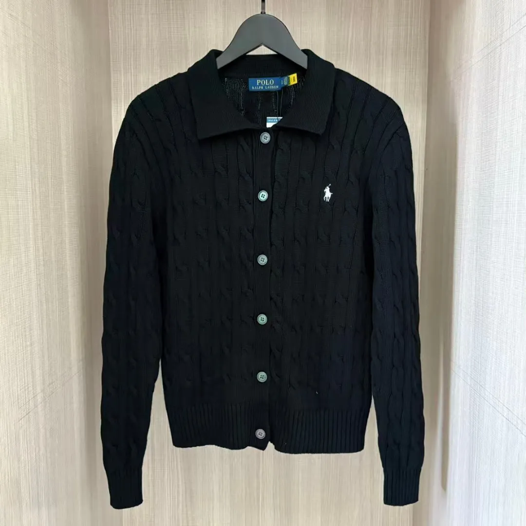 P240 RALPH LAUREN Eleven-color small label embroidered lapel long-sleeved knitted sweater men's and women's couple tops Color: white, black, navy blue (red label), navy blue (white label), apricot, gray, pink, red, khaki, blue, dark red Size: S M L XL Material: cotton Weight: 680g